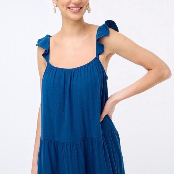 NWT J. Crew Ruffle Strap Gauze Tiered Maxi Dress Teal Blue Size XXL NEW Relaxed - Picture 3 of 15